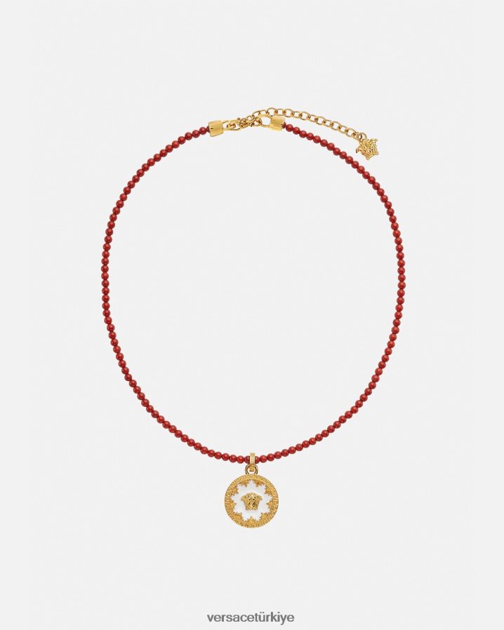 Versace medusa tabak boncuklu kolye kadınlar bordo ve altın Aksesuarlar B0HHR8816