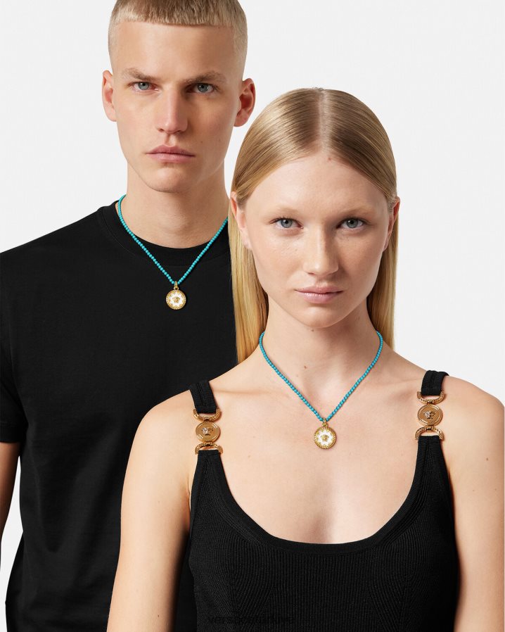 Versace medusa tabak boncuklu kolye kadınlar turkuaz Aksesuarlar B0HHR8817