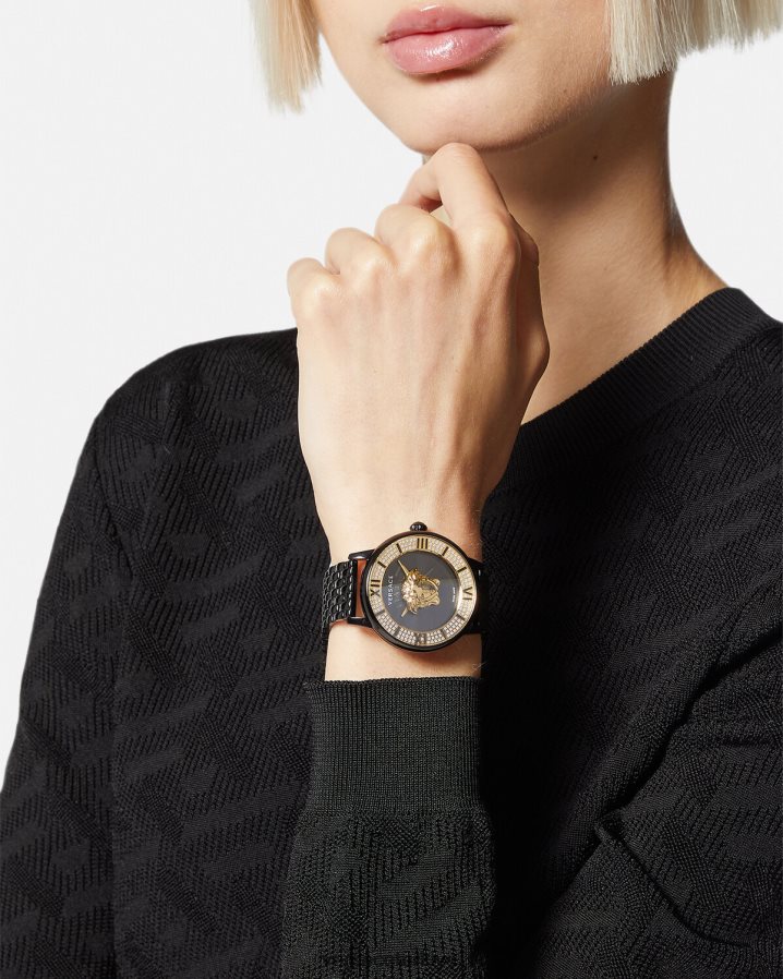 Versace la medusa elmas saat kadınlar siyah Aksesuarlar B0HHR8973
