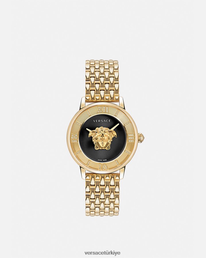 Versace la medusa elmas saat kadınlar siyah altın Aksesuarlar B0HHR8962