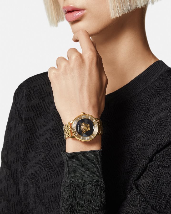 Versace la medusa elmas saat kadınlar siyah altın Aksesuarlar B0HHR8962
