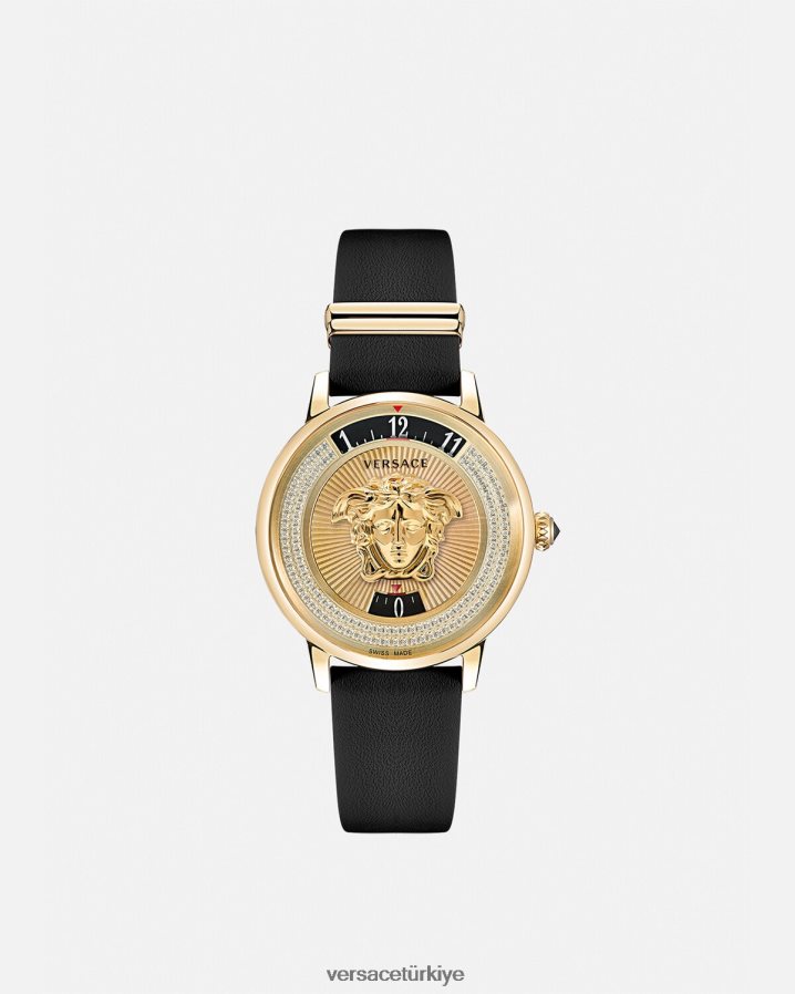 Versace medusa ikonu elmas saat kadınlar siyah altın Aksesuarlar B0HHR8963