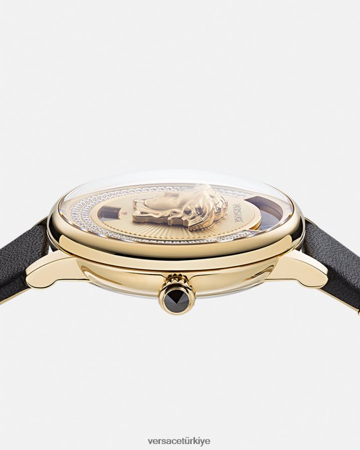 Versace medusa ikonu elmas saat kadınlar siyah altın Aksesuarlar B0HHR8963