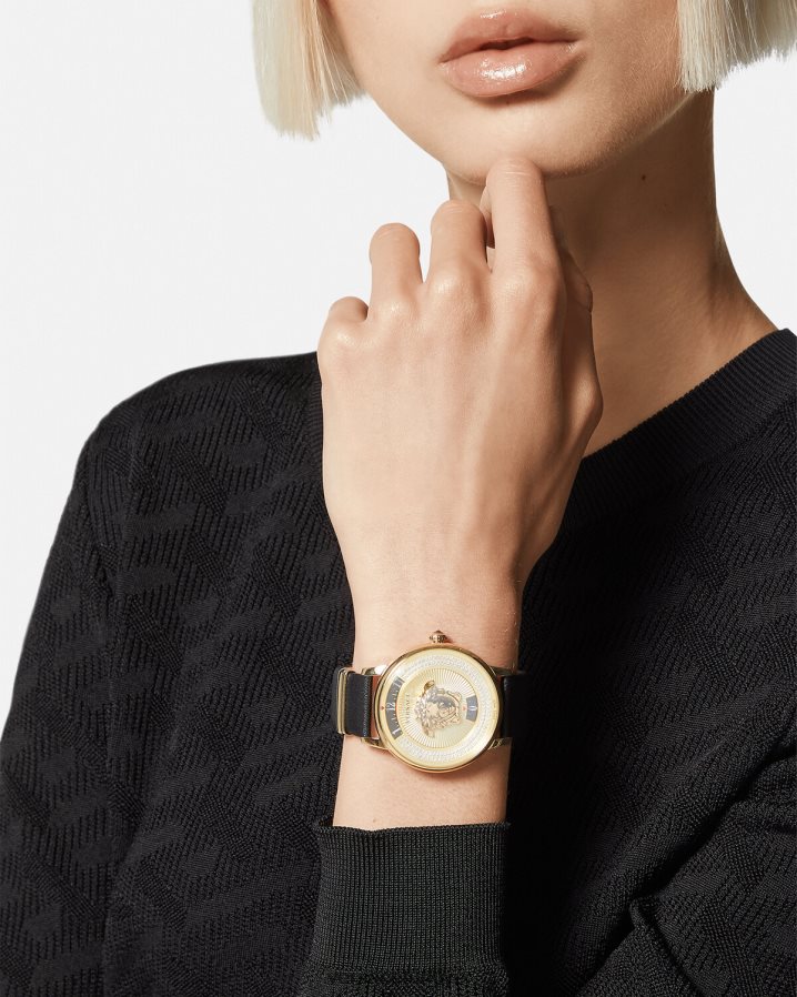 Versace medusa ikonu elmas saat kadınlar siyah altın Aksesuarlar B0HHR8963
