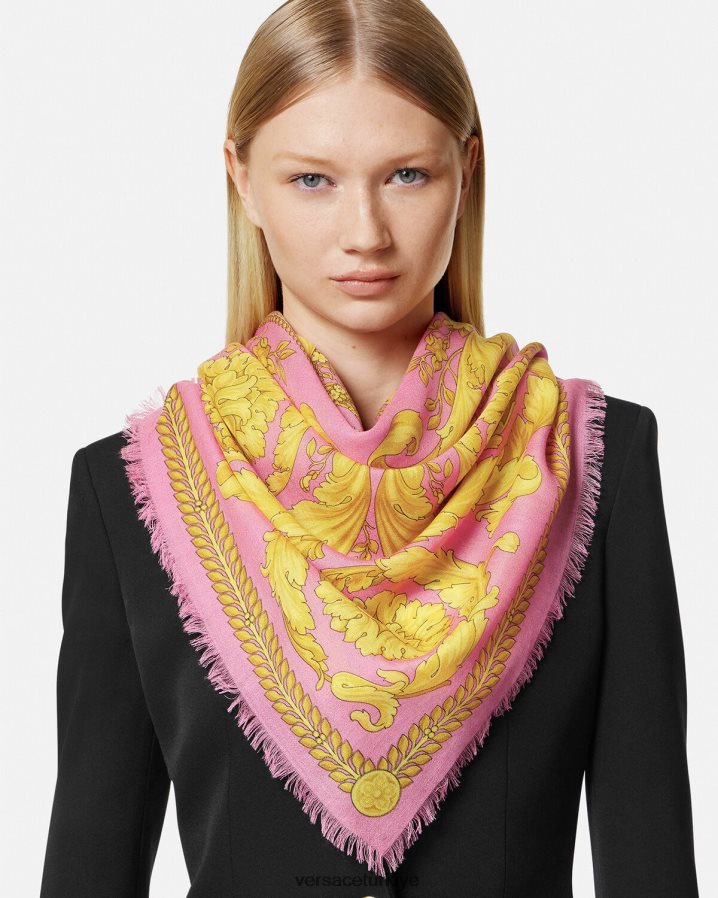 Versace barok kaşmir karışımlı şal kadınlar pembe Aksesuarlar B0HHR8887