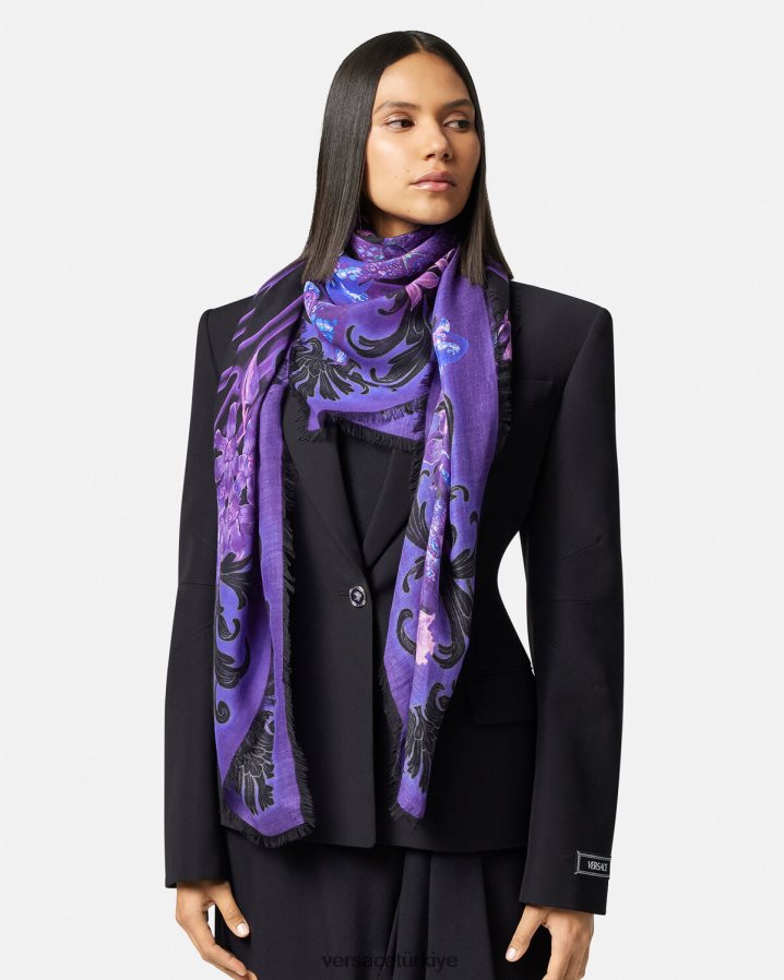 Versace orkide barok yün karışımlı şal kadınlar menekşe ve baskı Aksesuarlar B0HHR8924