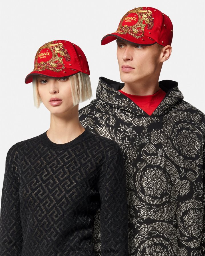 Versace barok kristal ızgara beyzbol şapkası kadınlar kırmızı Aksesuarlar B0HHR8909
