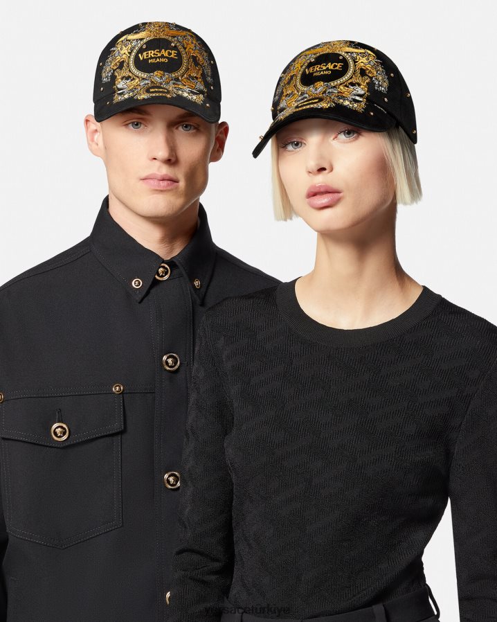 Versace barok kristal ızgara beyzbol şapkası kadınlar siyah Aksesuarlar B0HHR8908