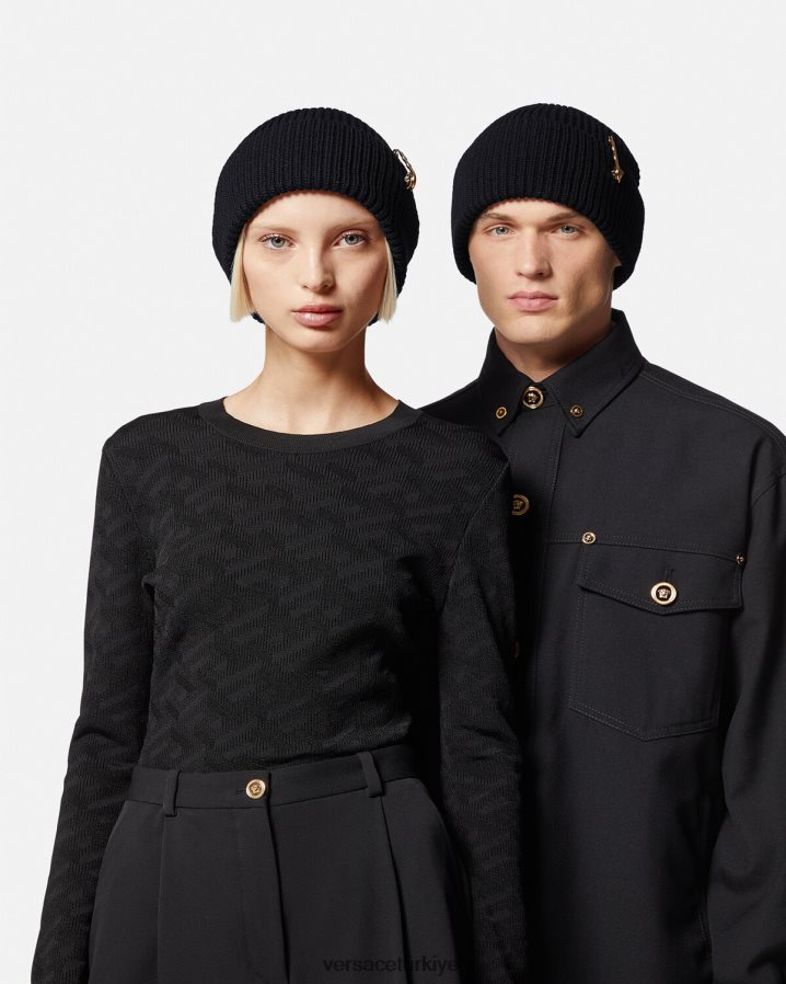 Versace çengelli iğneli nervürlü bere kadınlar siyah Aksesuarlar B0HHR8882