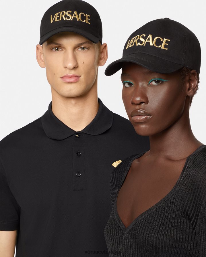 Versace işlemeli logolu kap kadınlar siyah Aksesuarlar B0HHR8878