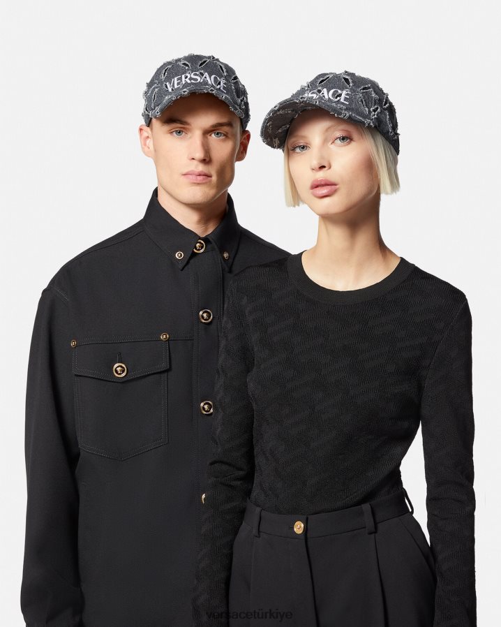 Versace logo beyzbol şapkasını kesti kadınlar gri Aksesuarlar B0HHR8910