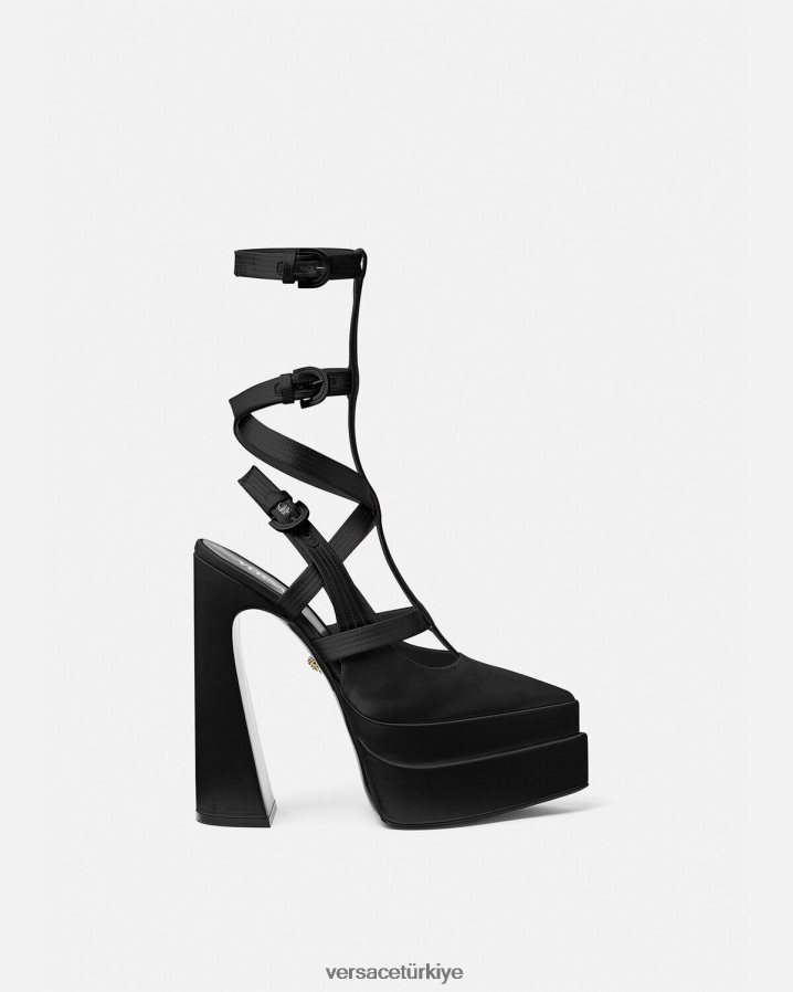Versace aevitas sivri kafesli platform pompaları kadınlar siyah ayakkabı B0HHR8404
