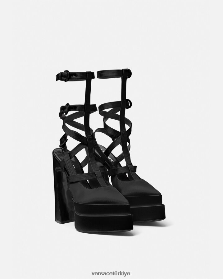 Versace aevitas sivri kafesli platform pompaları kadınlar siyah ayakkabı B0HHR8404