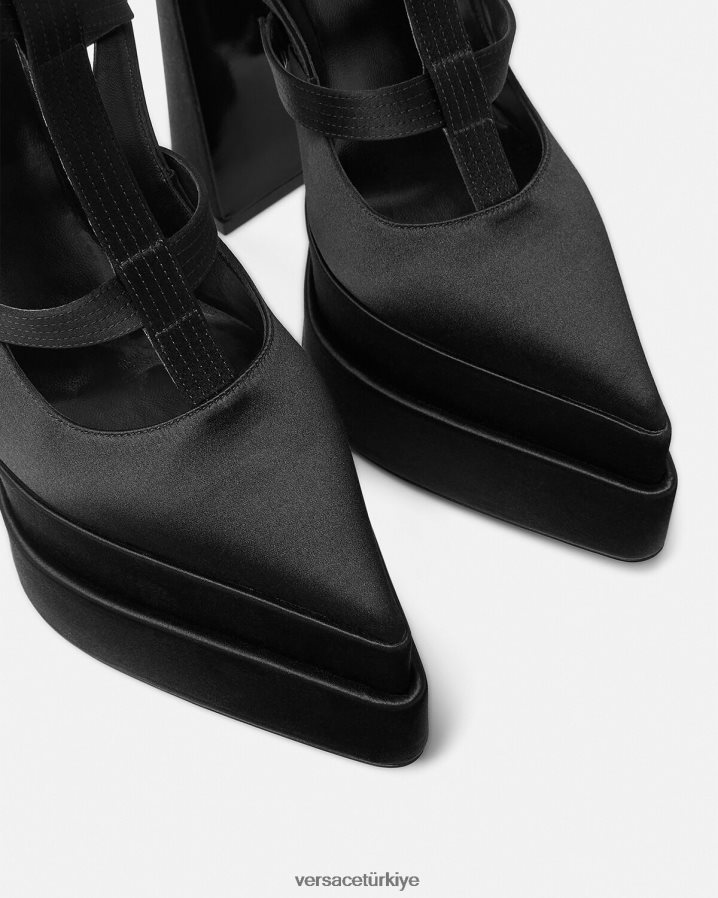 Versace aevitas sivri kafesli platform pompaları kadınlar siyah ayakkabı B0HHR8404