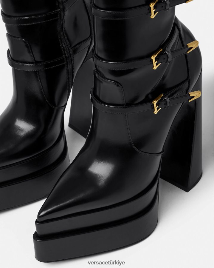 Versace aevitas sivri platformlu botlar kadınlar siyah ayakkabı B0HHR8418