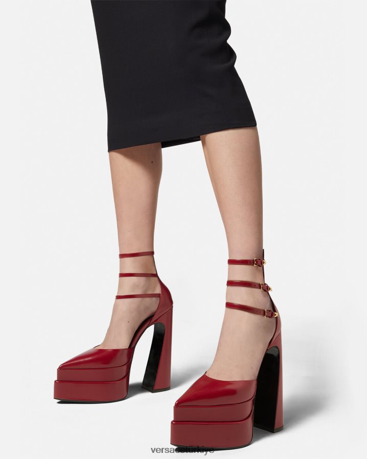 Versace aevitas sivri platformlu pompalar kadınlar bordo ayakkabı B0HHR8408