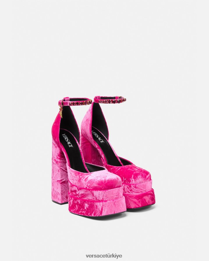 Versace medusa aevitas kadife platformlu pompalar kadınlar pembe ayakkabı B0HHR8429