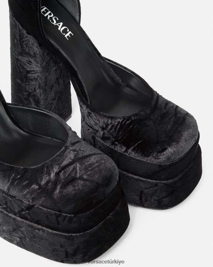 Versace medusa aevitas kadife platformlu pompalar kadınlar siyah ayakkabı B0HHR8428