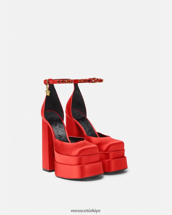 Versace medusa aevitas platform pompaları kadınlar kırmızı ayakkabı B0HHR8412