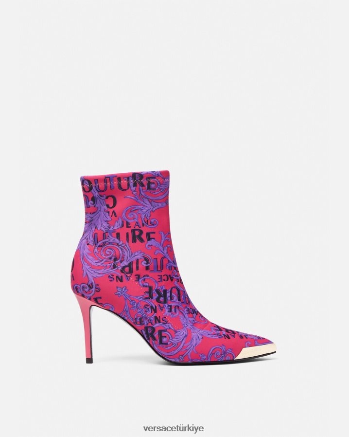 Versace Scarlett logolu couture çizmeler kadınlar fuşya ve baskı ayakkabı B0HHR82305