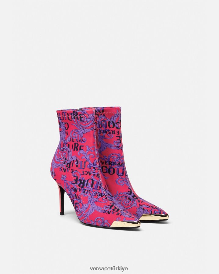 Versace Scarlett logolu couture çizmeler kadınlar fuşya ve baskı ayakkabı B0HHR82305