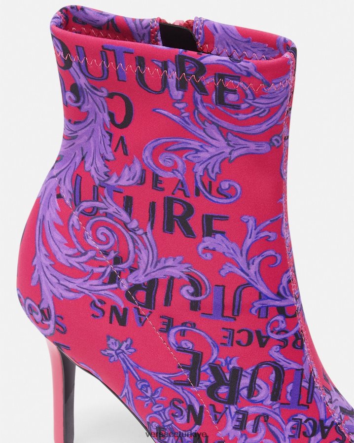 Versace Scarlett logolu couture çizmeler kadınlar fuşya ve baskı ayakkabı B0HHR82305