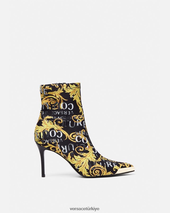 Versace Scarlett logolu couture çizmeler kadınlar siyah altın ayakkabı B0HHR82306