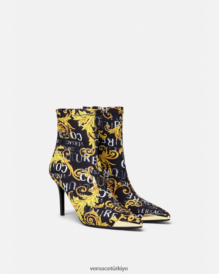 Versace Scarlett logolu couture çizmeler kadınlar siyah altın ayakkabı B0HHR82306