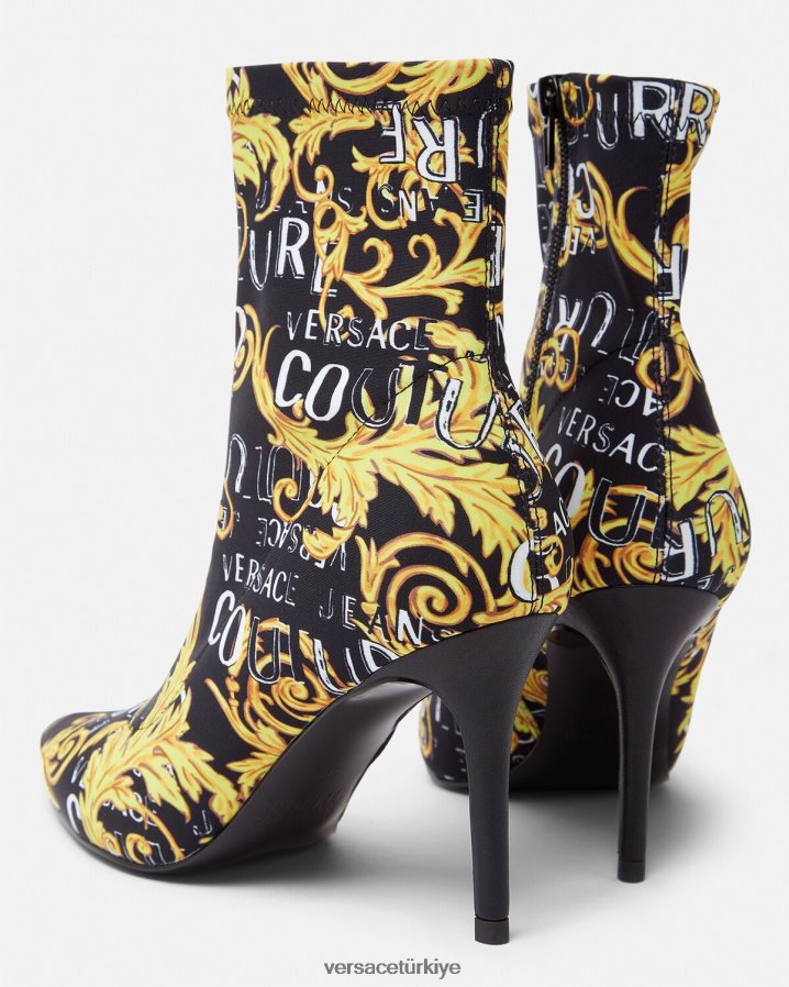 Versace Scarlett logolu couture çizmeler kadınlar siyah altın ayakkabı B0HHR82306