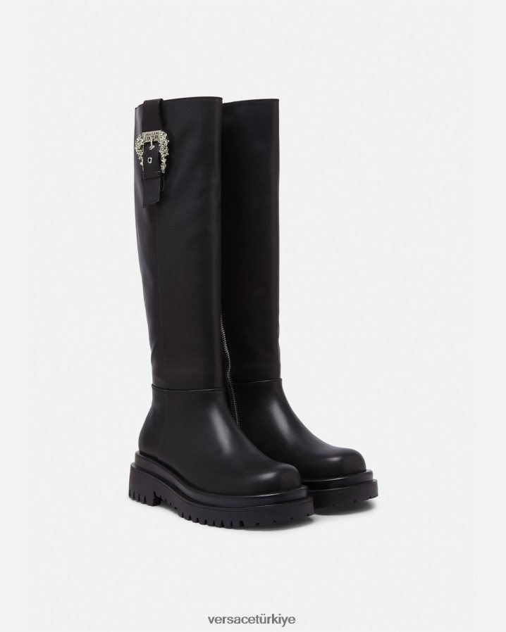 Versace barok tokalı diz boyu çizmeler çizdim kadınlar siyah ayakkabı B0HHR82269