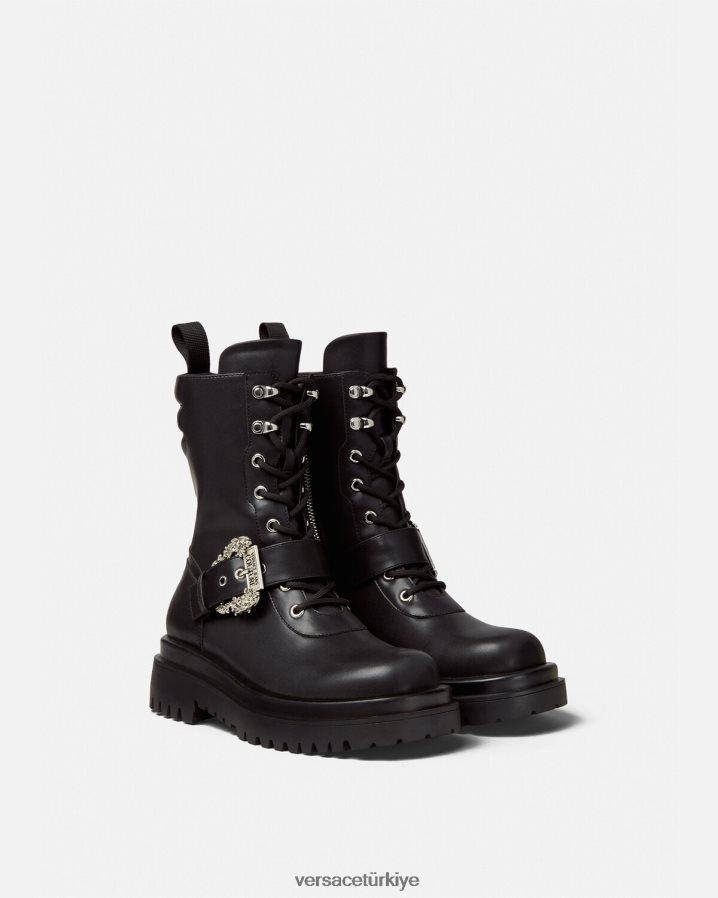 Versace barok tokalı savaş botları çizdim kadınlar siyah ayakkabı B0HHR82270
