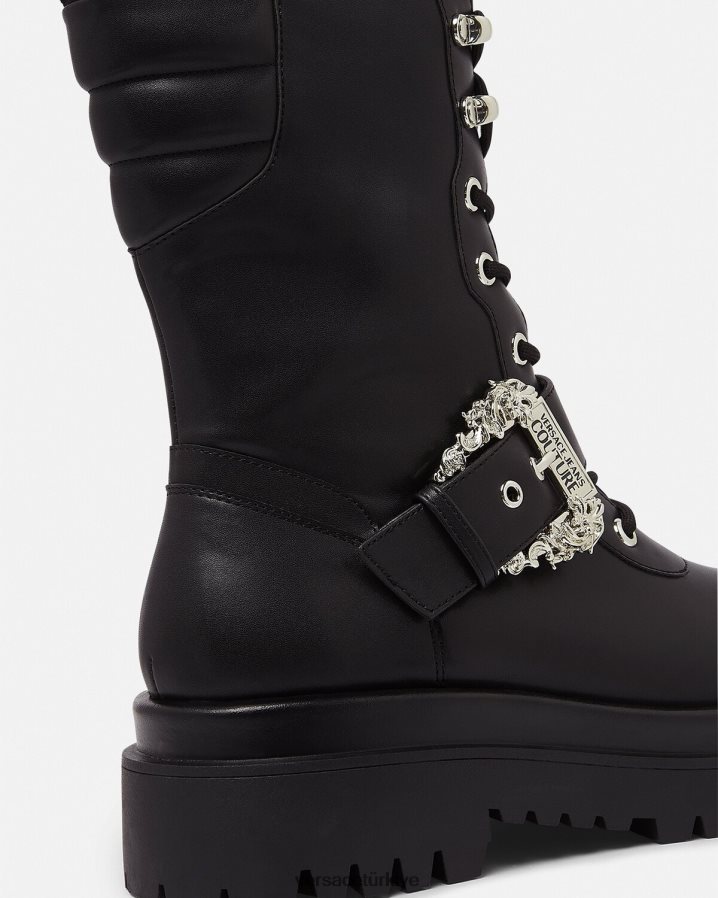 Versace barok tokalı savaş botları çizdim kadınlar siyah ayakkabı B0HHR82270