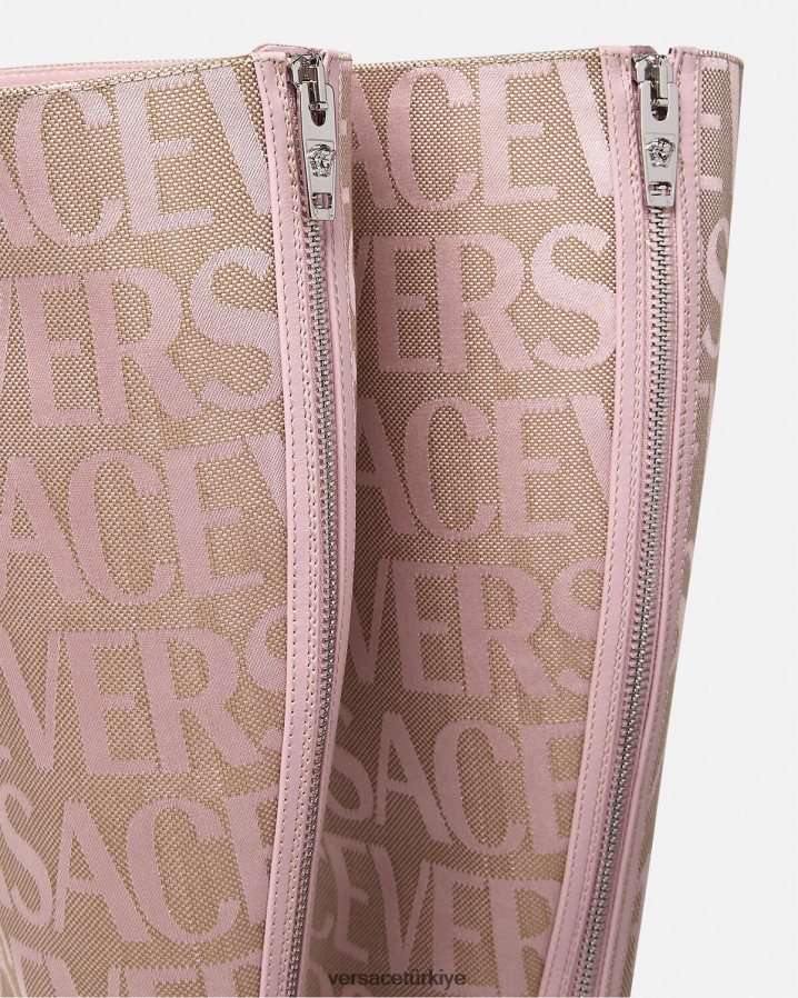 Versace diz boyu çizmeler kadınlar pembe ayakkabı B0HHR8476