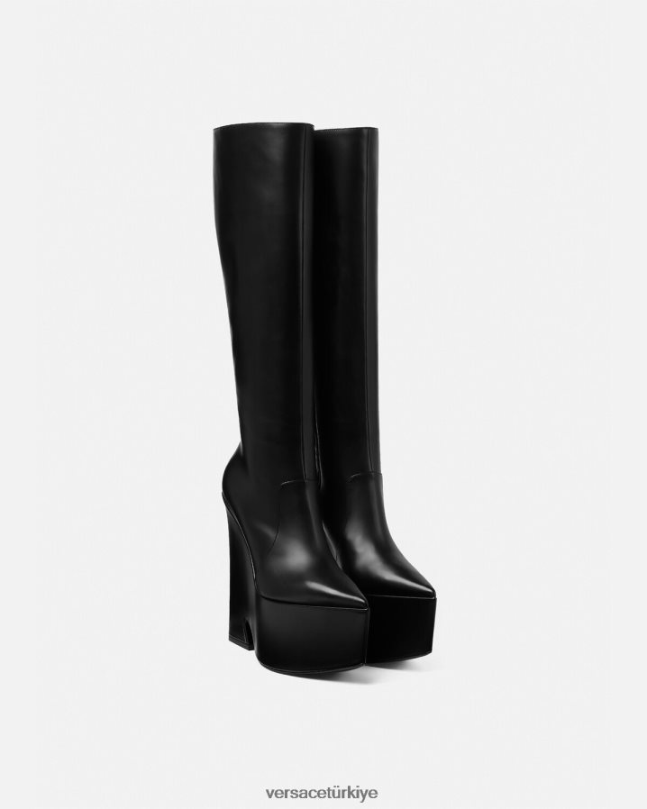 Versace fırtına diz boyu platform çizmeler kadınlar siyah ayakkabı B0HHR8478