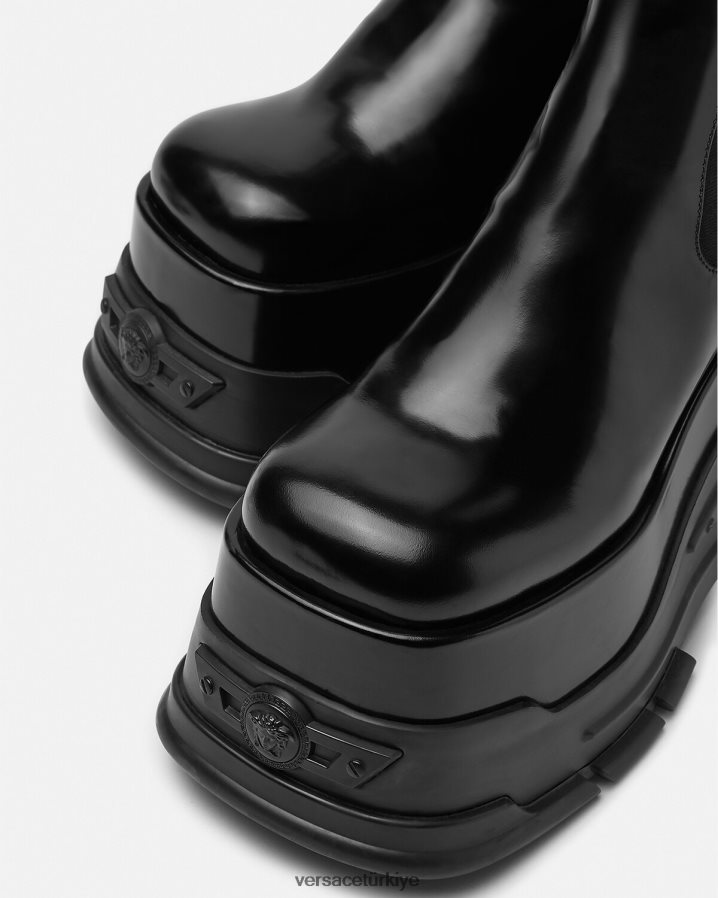 Versace medusa marşı platform çizmeler kadınlar siyah ayakkabı B0HHR8474