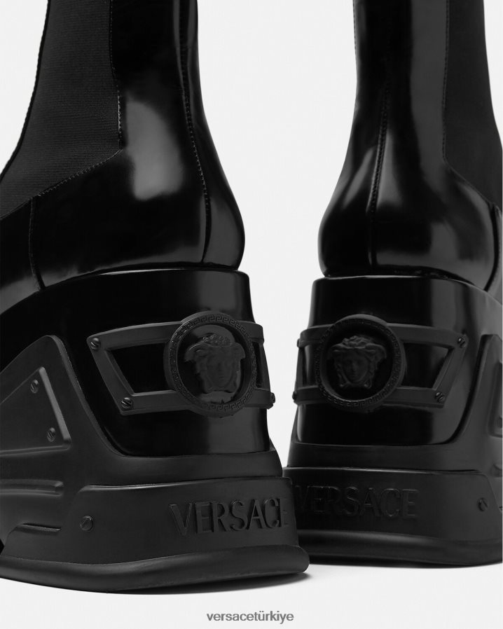 Versace medusa marşı platform çizmeler kadınlar siyah ayakkabı B0HHR8474