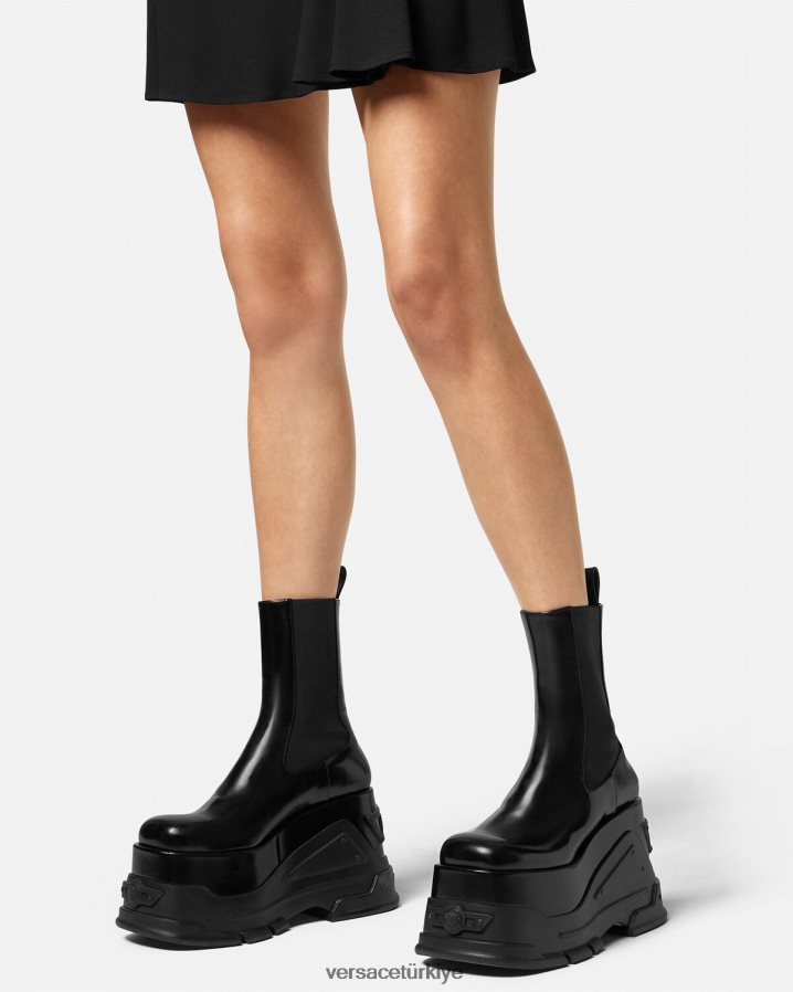 Versace medusa marşı platform çizmeler kadınlar siyah ayakkabı B0HHR8474