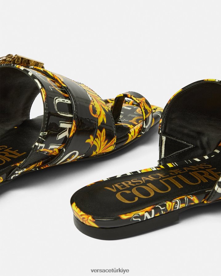 Versace millie logo couture katırları kadınlar siyah altın ayakkabı B0HHR82300