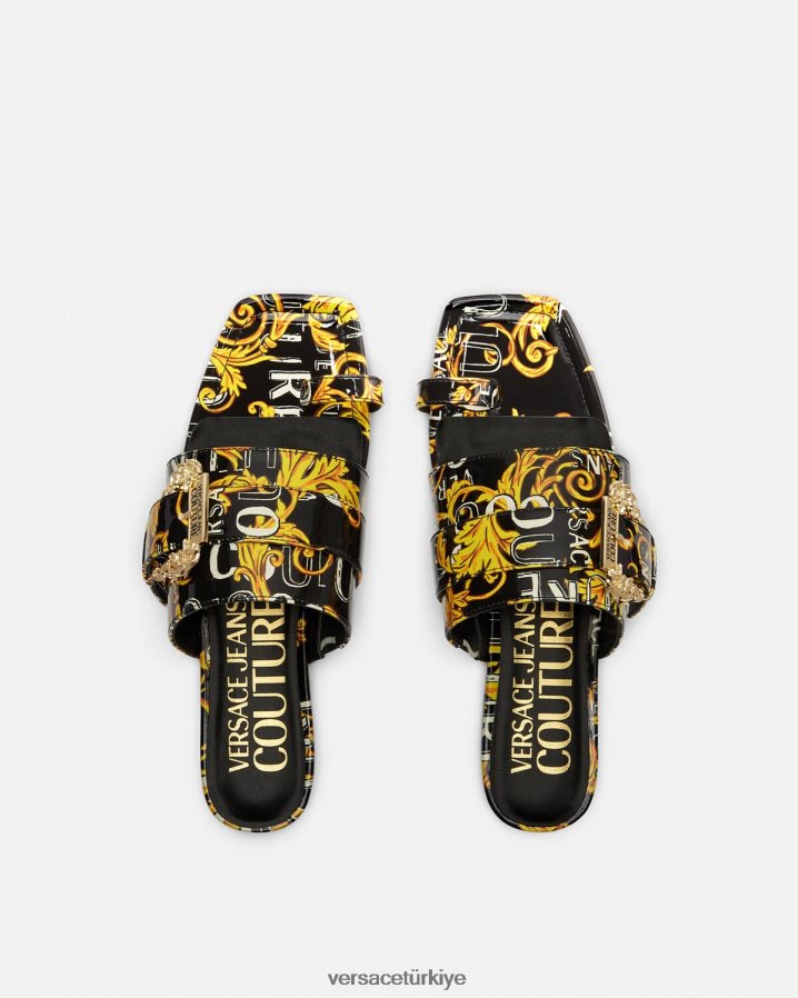Versace millie logo couture katırları kadınlar siyah altın ayakkabı B0HHR82300