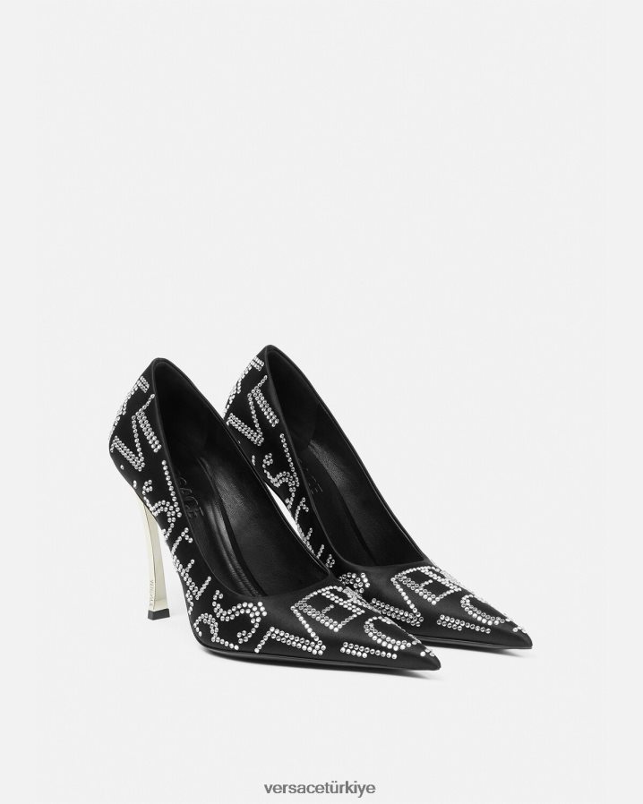Versace allover noktasal pompalar kadınlar siyah ayakkabı B0HHR8403