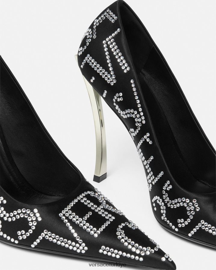 Versace allover noktasal pompalar kadınlar siyah ayakkabı B0HHR8403