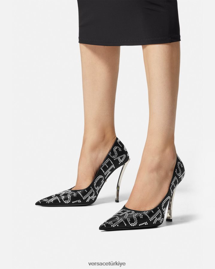 Versace allover noktasal pompalar kadınlar siyah ayakkabı B0HHR8403