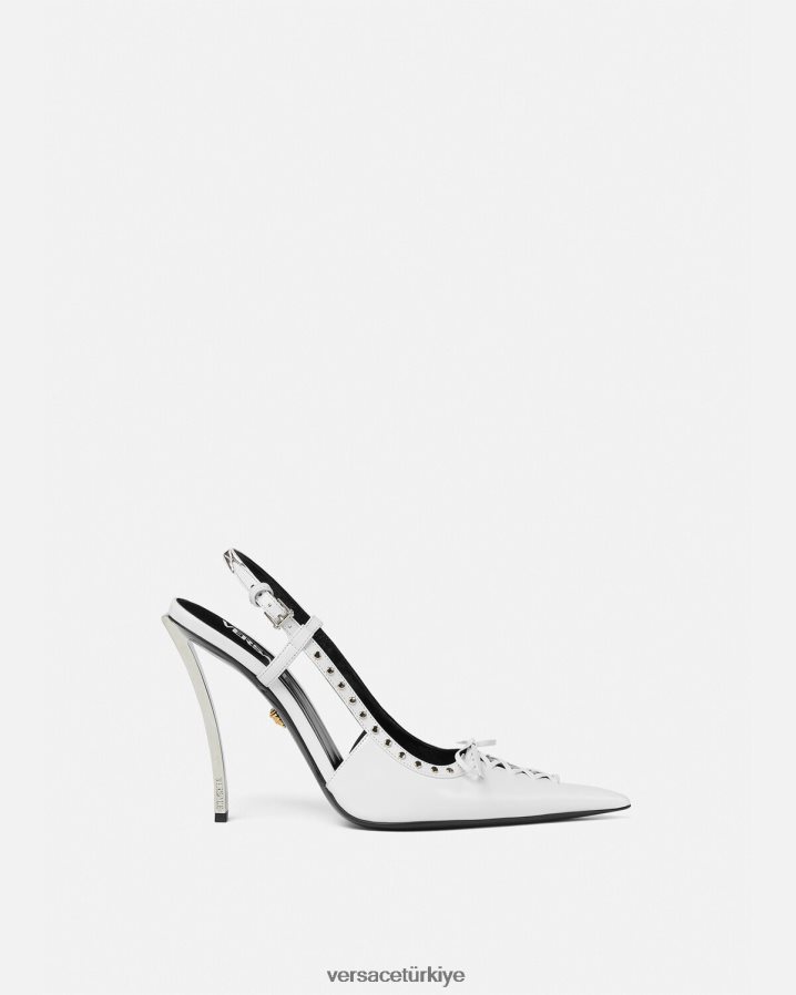 Versace bağcıklı pin-point arkası açık iskarpin pompalar kadınlar beyaz ayakkabı B0HHR8383