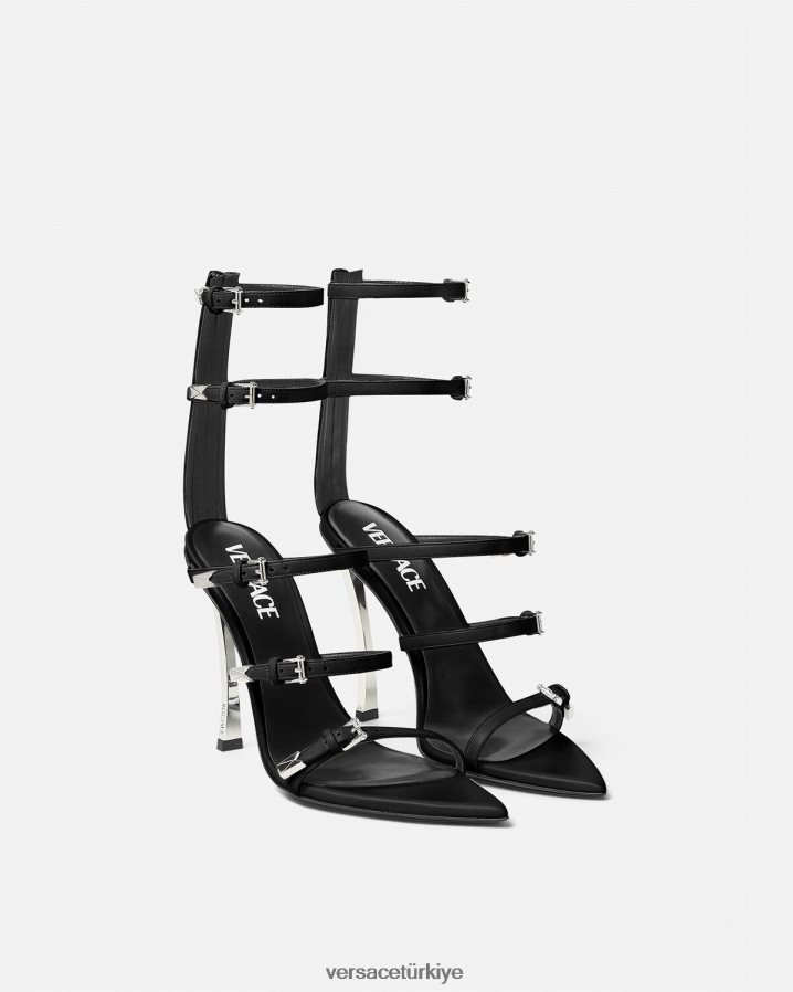 Versace noktalı sandaletler kadınlar siyah ayakkabı B0HHR8387