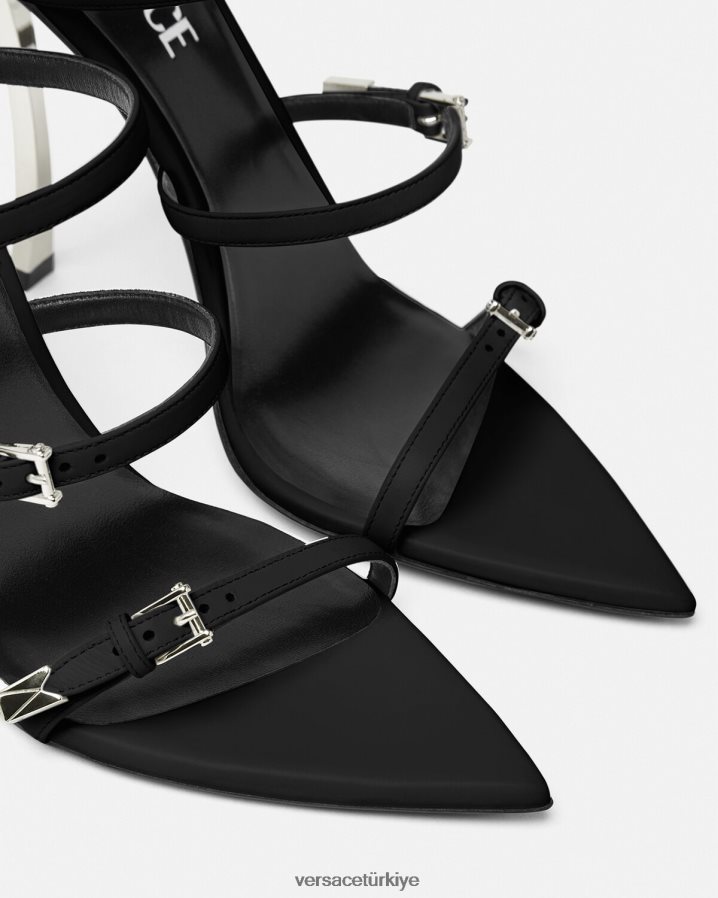 Versace noktalı sandaletler kadınlar siyah ayakkabı B0HHR8387