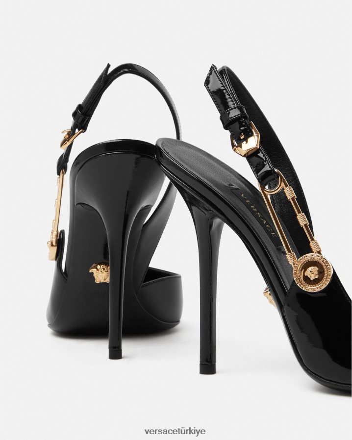 Versace emniyet pimi rugan askılı pompalar kadınlar siyah ayakkabı B0HHR8490