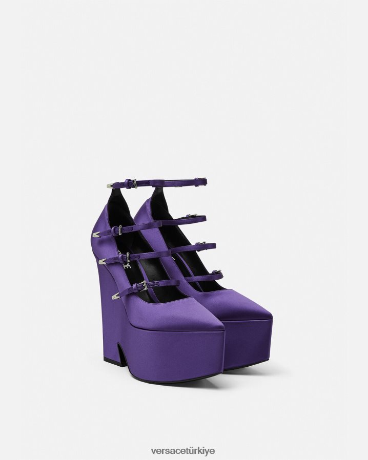 Versace fırtına saten platform pompaları kadınlar menekşe ayakkabı B0HHR8496