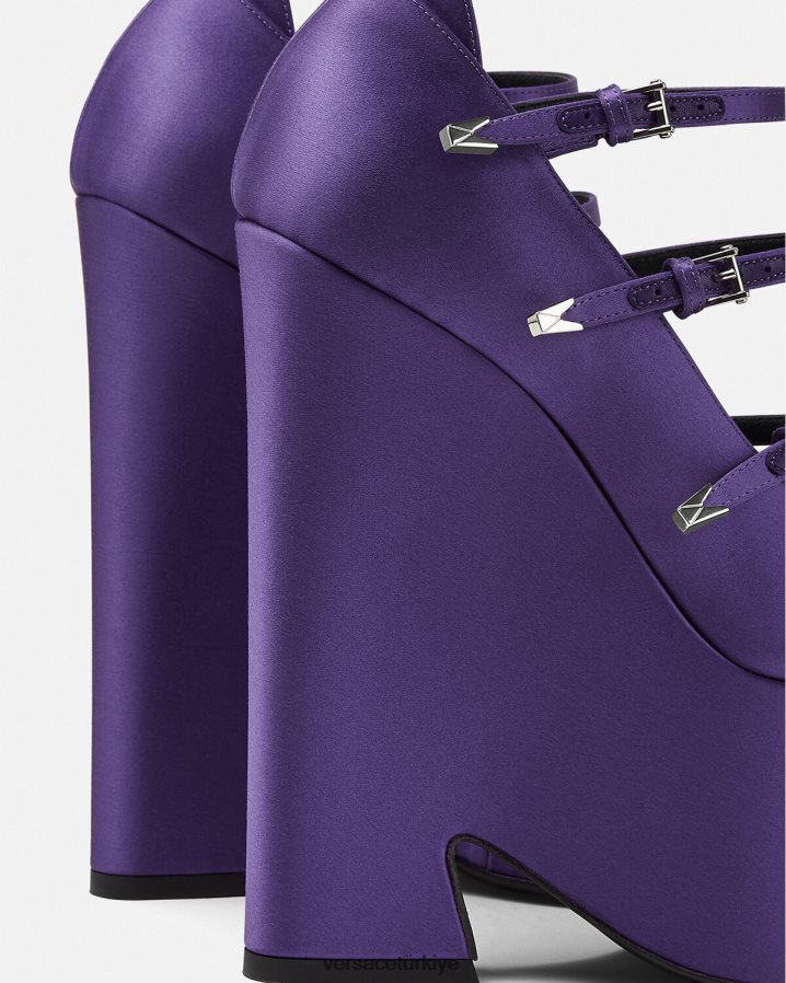 Versace fırtına saten platform pompaları kadınlar menekşe ayakkabı B0HHR8496