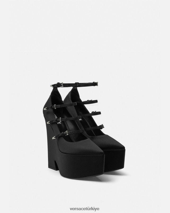 Versace fırtına saten platform pompaları kadınlar siyah ayakkabı B0HHR8494