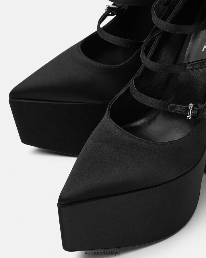 Versace fırtına saten platform pompaları kadınlar siyah ayakkabı B0HHR8494